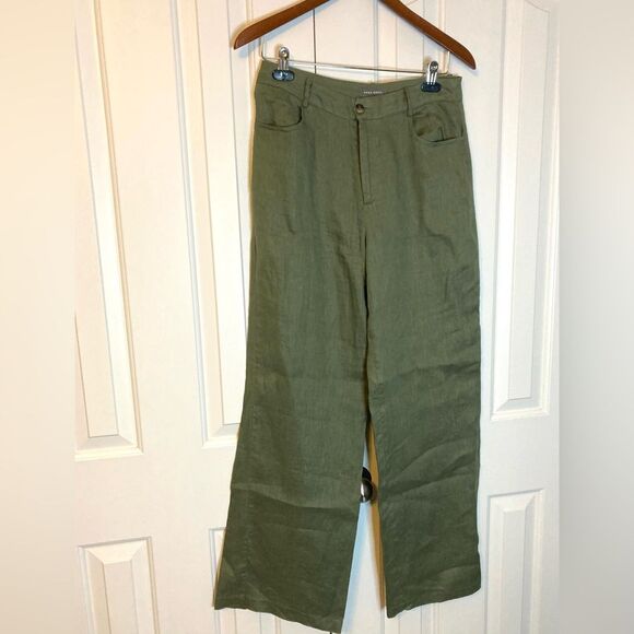 Sans Souci Wide Leg Linen Pants Olive Green Size L - Picture 1 of 9